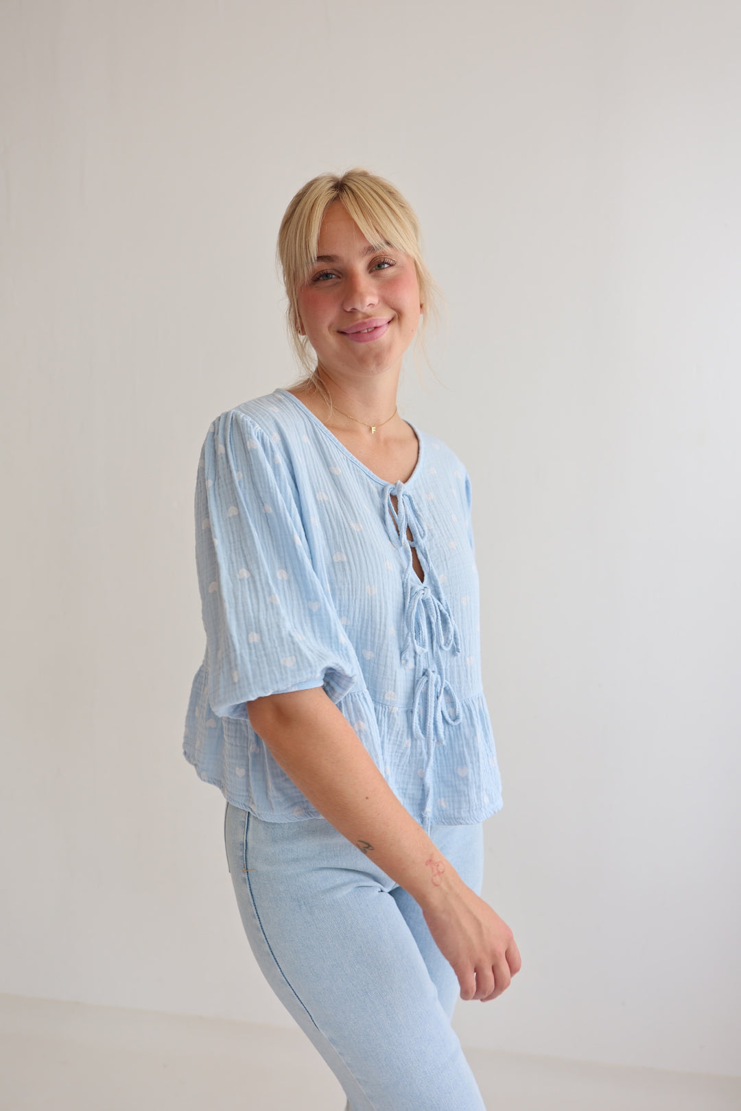 Schößchenbluse aus Musselin Summer Hearts