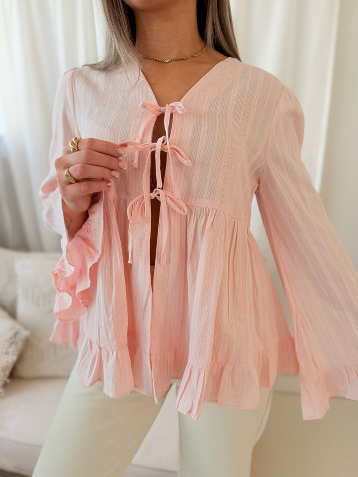 Bluse zum Binden mit Volant Jana
