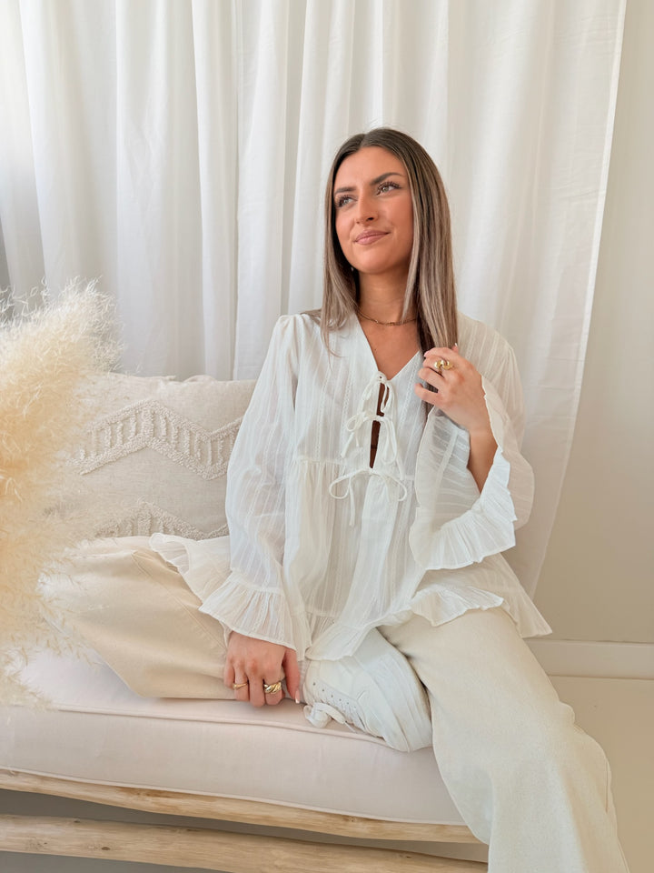 Bluse zum Binden mit Volant Jana