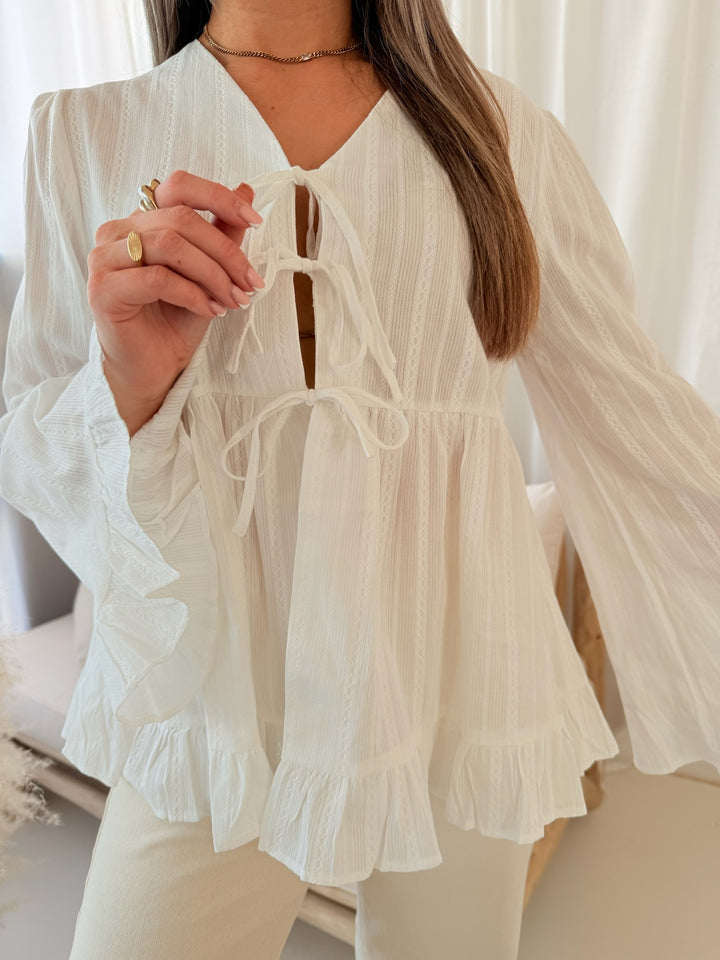 Bluse zum Binden mit Volant Jana