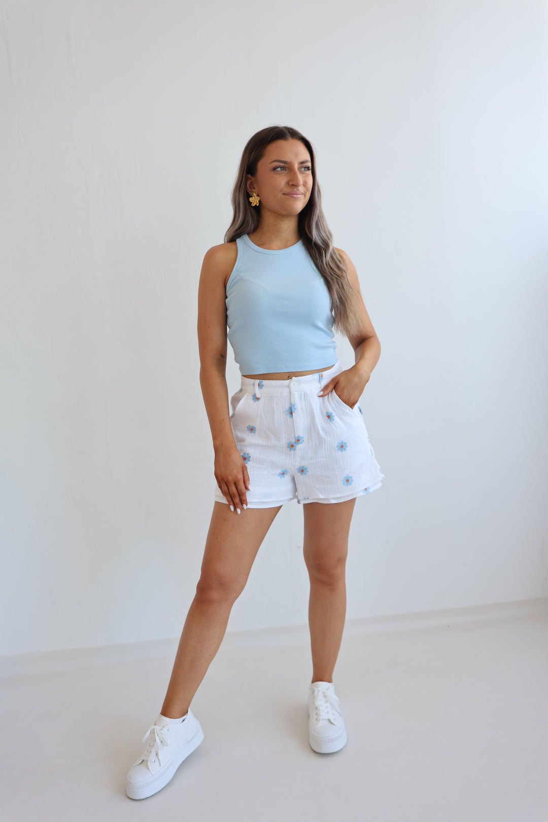 Musselinshorts Blue Daisys
