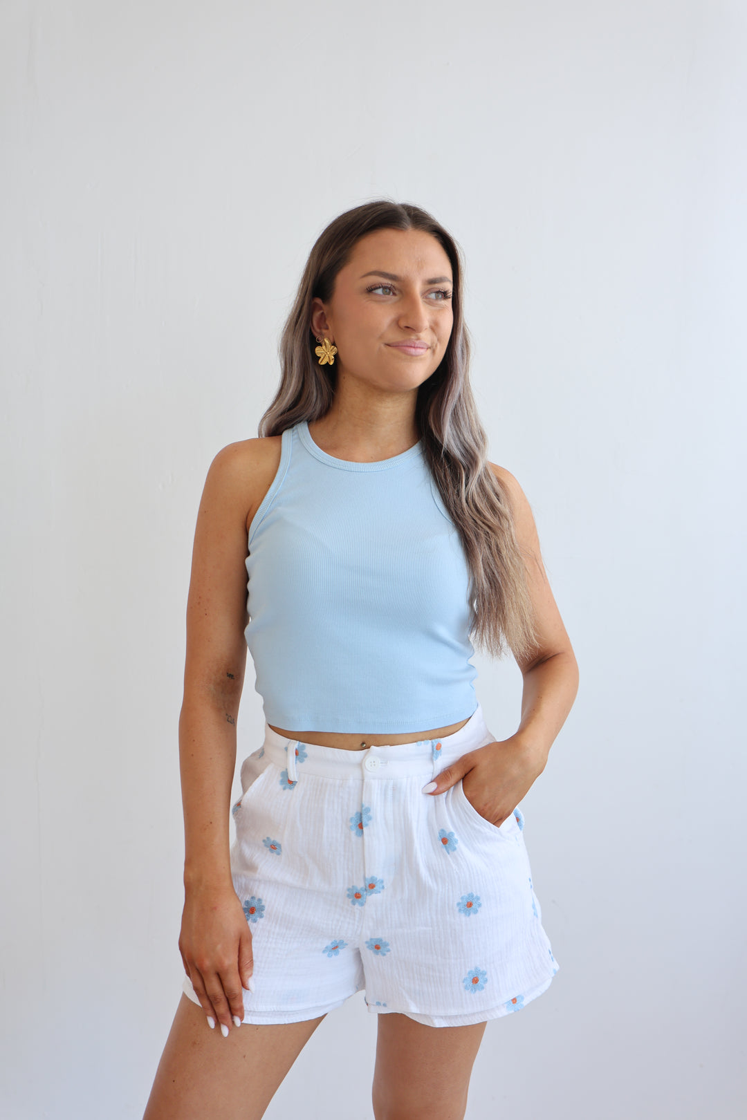 Musselinshorts Blue Daisys