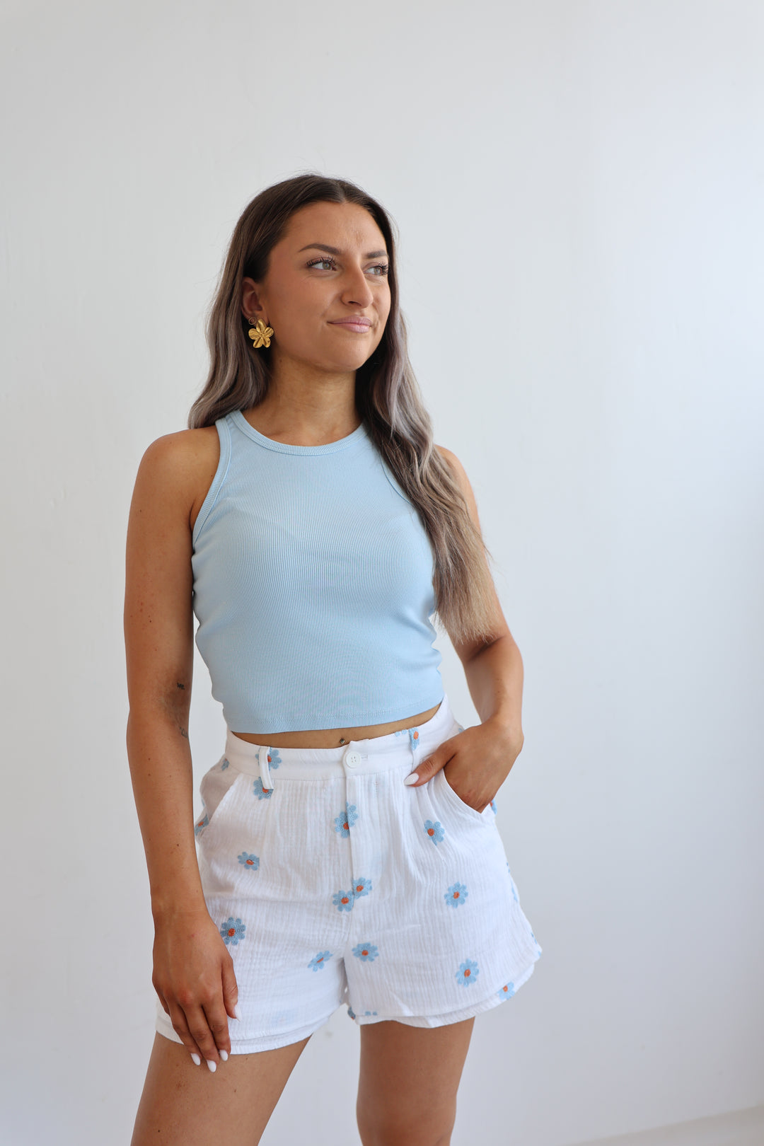 Musselinshorts Blue Daisys