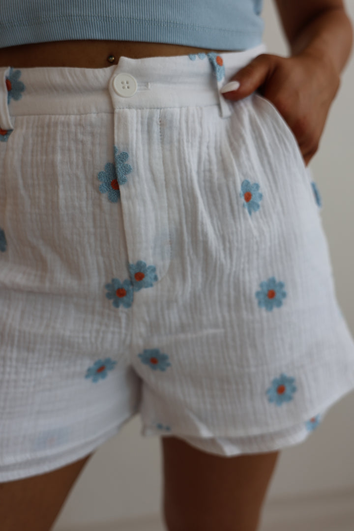 Musselinshorts Blue Daisys