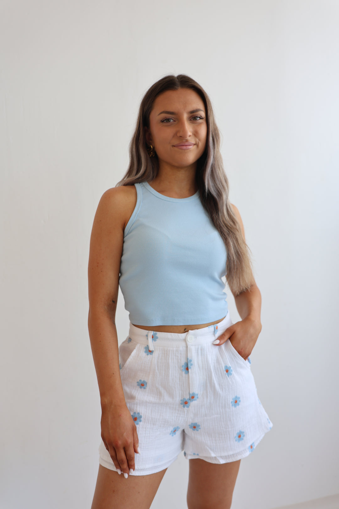 Musselinshorts Blue Daisys