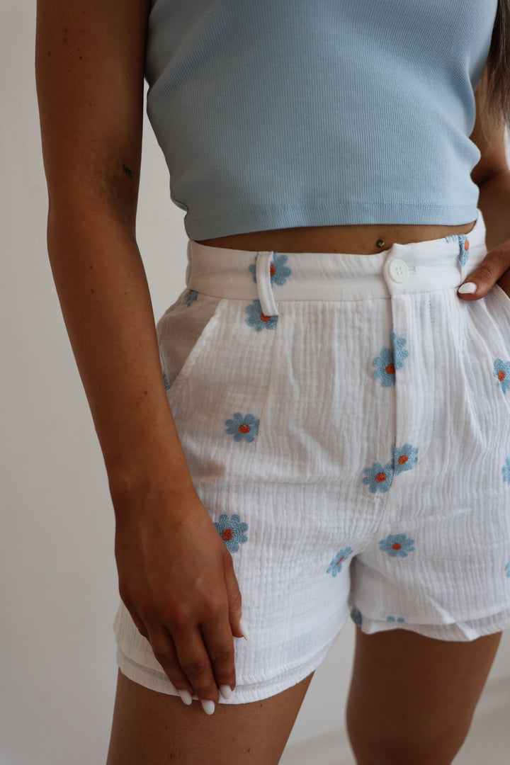 Musselinshorts Blue Daisys