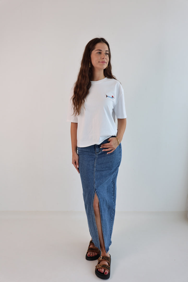 Langer Jeansrock mit Schlitz
