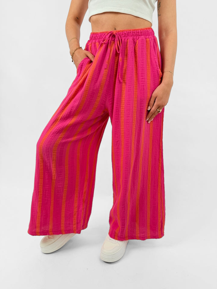 Gestreifte Musselinhose Pink Banda
