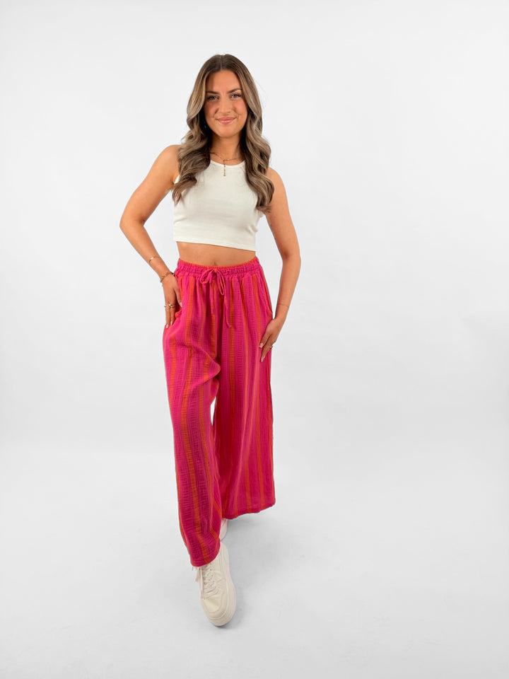 Gestreifte Musselinhose Pink Banda