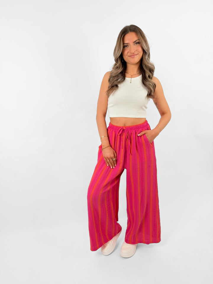 Gestreifte Musselinhose Pink Banda